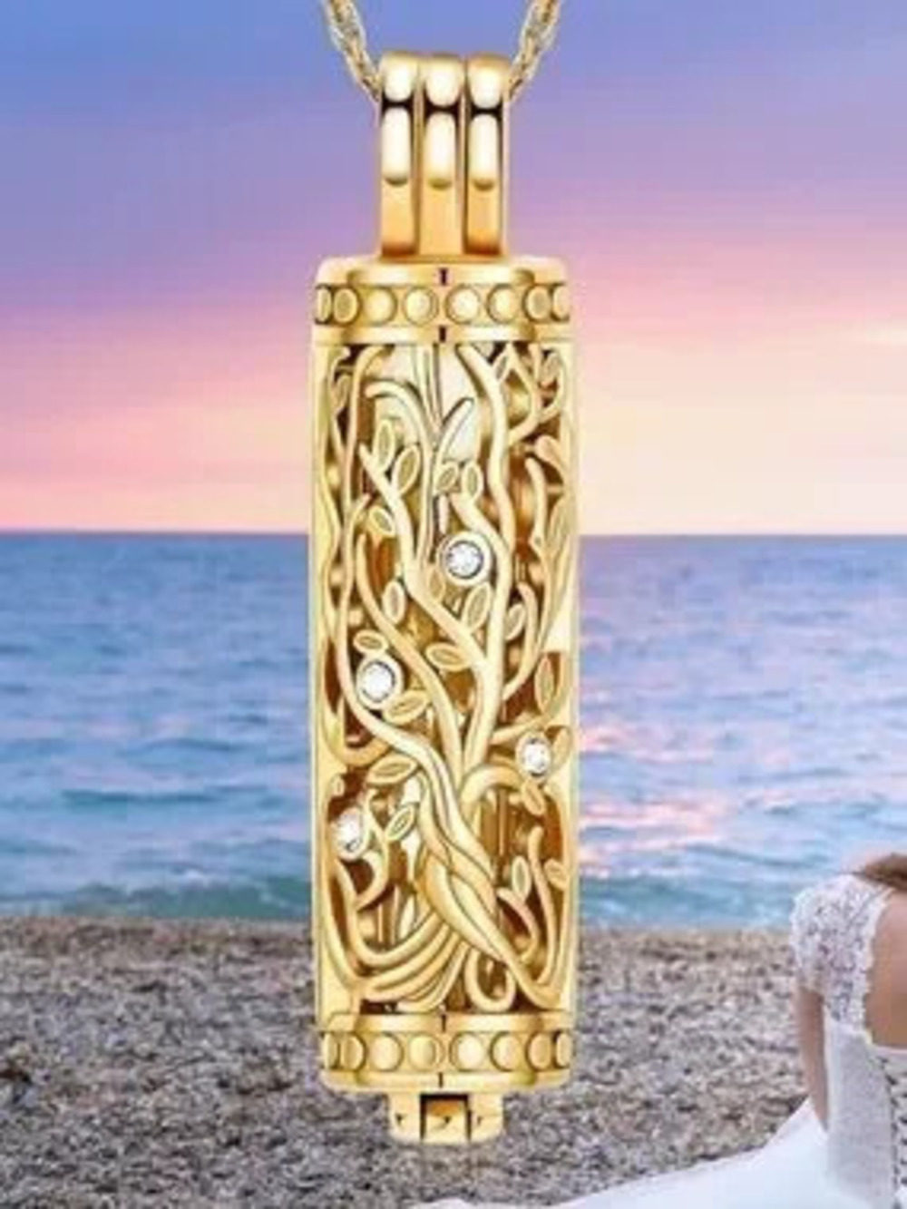 Anthropologie Gold Filigree Pendant Necklace with Crystal Accents